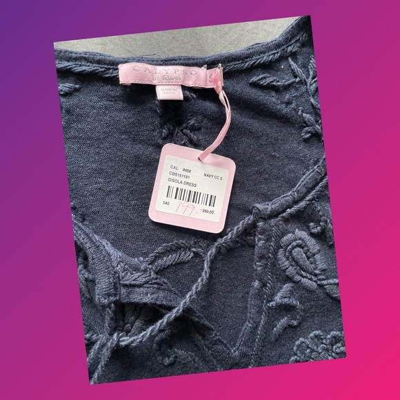 Calypso St.Barts Linen Knit Sheath w Embroidery - Picture 6 of 8